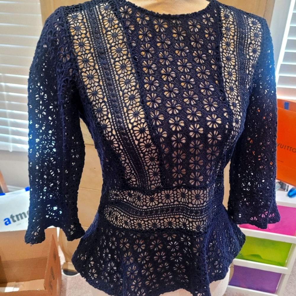 Navy blue eyelet blouse